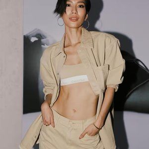 Jennie BLACKPINK x Calvin Klein Overdyed Denim Shirt in Mojave Desert